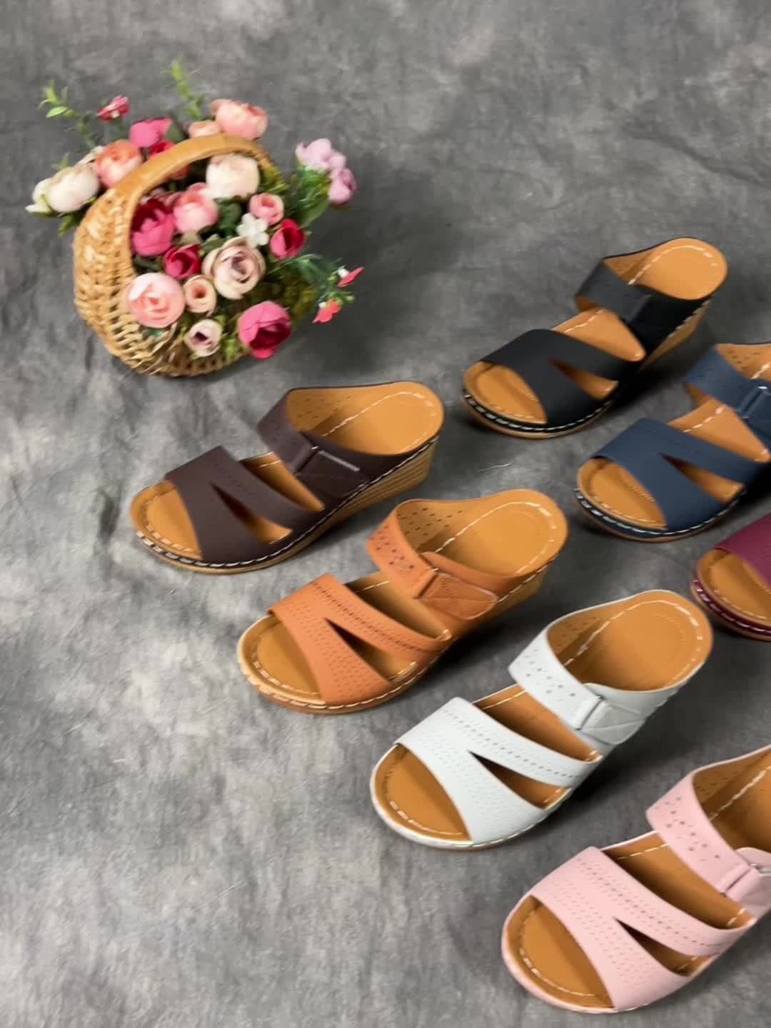 Casual Open Toe with Comfortable Ankle Strap Women's Tan Wedge Sandals