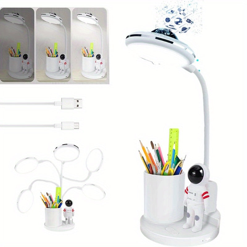 LED Desk Lamp with Pen Holder - Projection Lamp Astronaut Shape