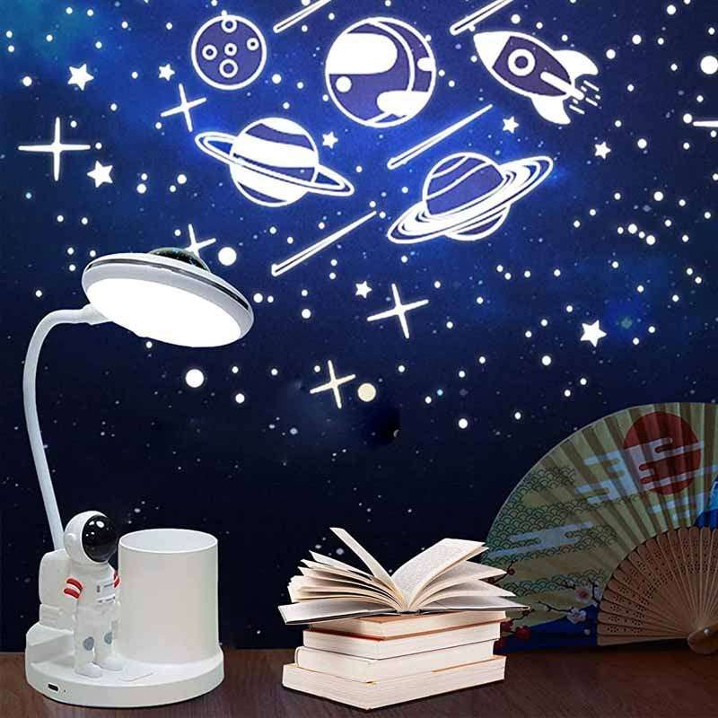 LED Reading Desk Lamp With Pen Holder - Projection Lamp Astronaut Shape