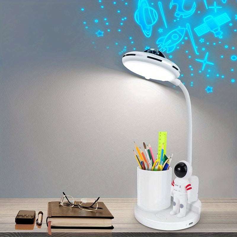 LED Reading Desk Lamp With Pen Holder - Projection Lamp Astronaut Shape