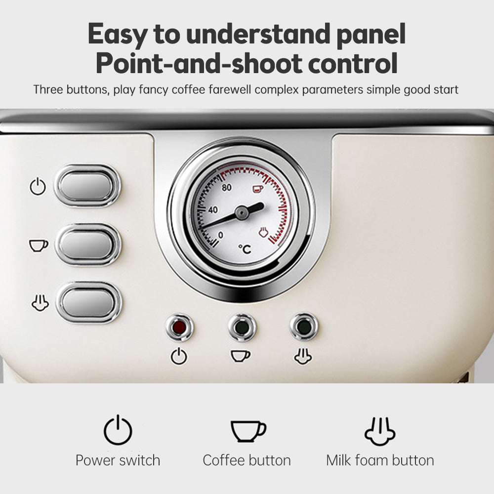 Espresso Coffee Machine Maker 1050W, 20 Bar Pressure, Beige Design for Home Baristas