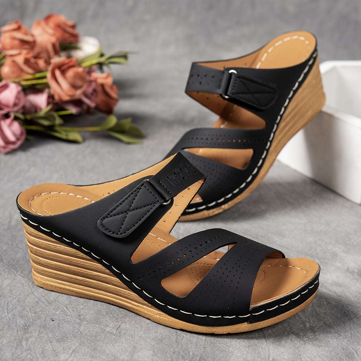 Casual Open Toe with Comfortable Ankle Strap Women's Tan Wedge Sandals
