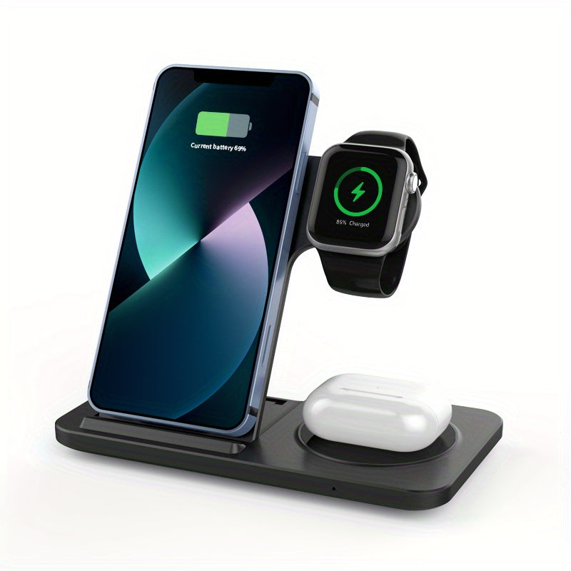 3-in-1 Fast Wireless Charger Stand for iPhone, Apple Watch, and AirPods Great Gift Idea