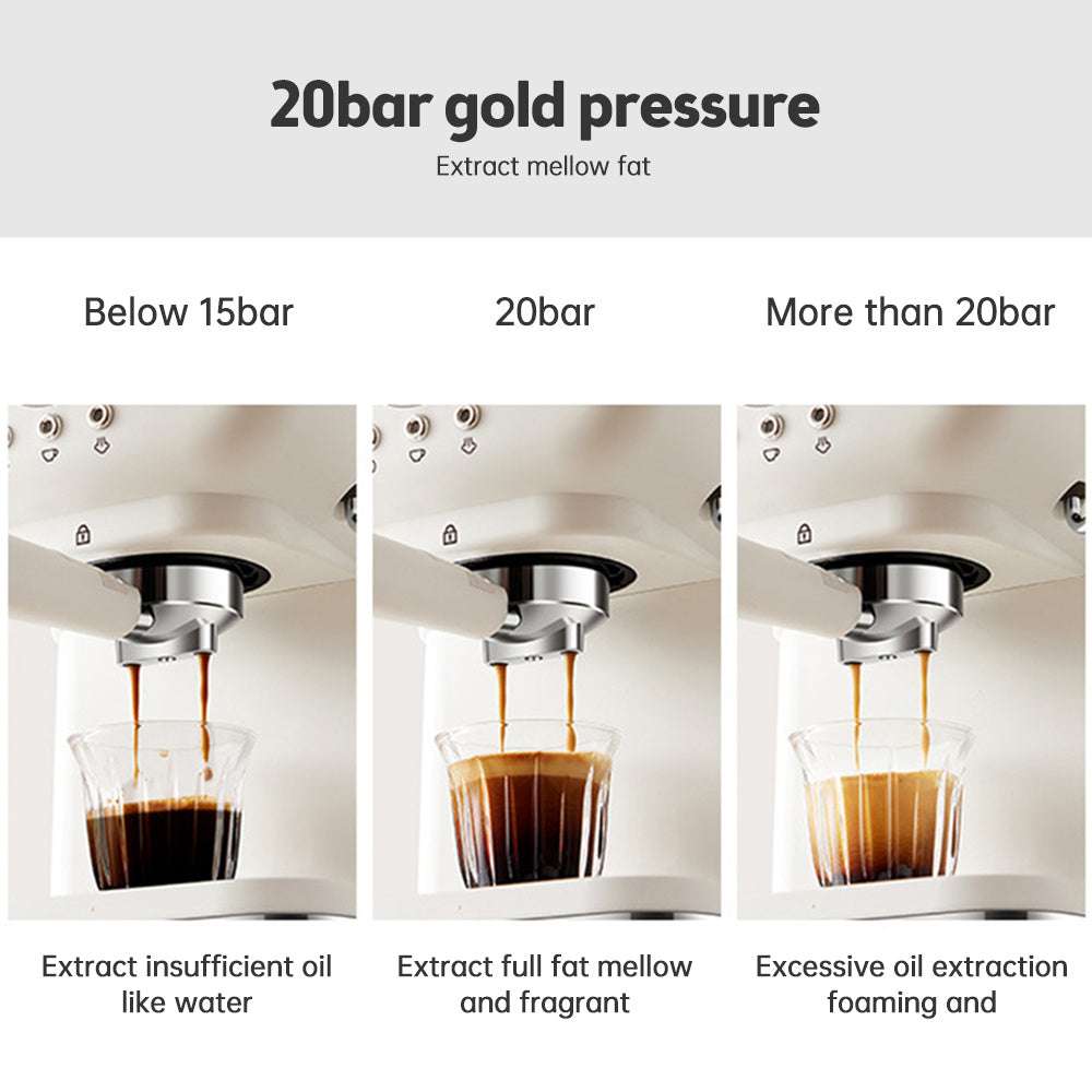 Espresso Coffee Machine Maker 1050W, 20 Bar Pressure, Beige Design for Home Baristas