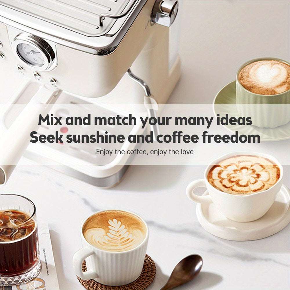 Espresso Coffee Machine Maker 1050W, 20 Bar Pressure, Beige Design for Home Baristas