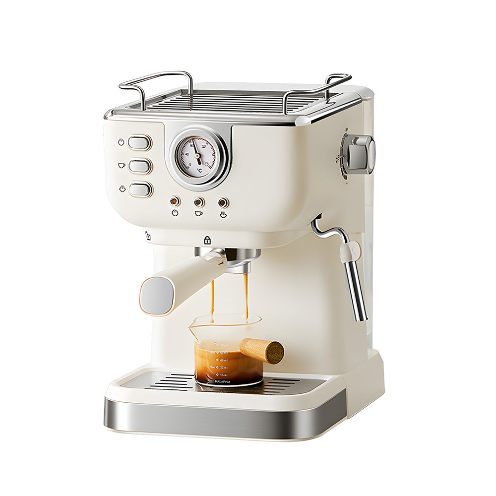 Espresso Coffee Machine Maker 1050W, 20 Bar Pressure, Beige Design for Home Baristas