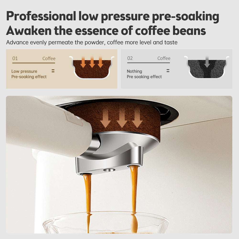 Espresso Coffee Machine Maker 1050W, 20 Bar Pressure, Beige Design for Home Baristas