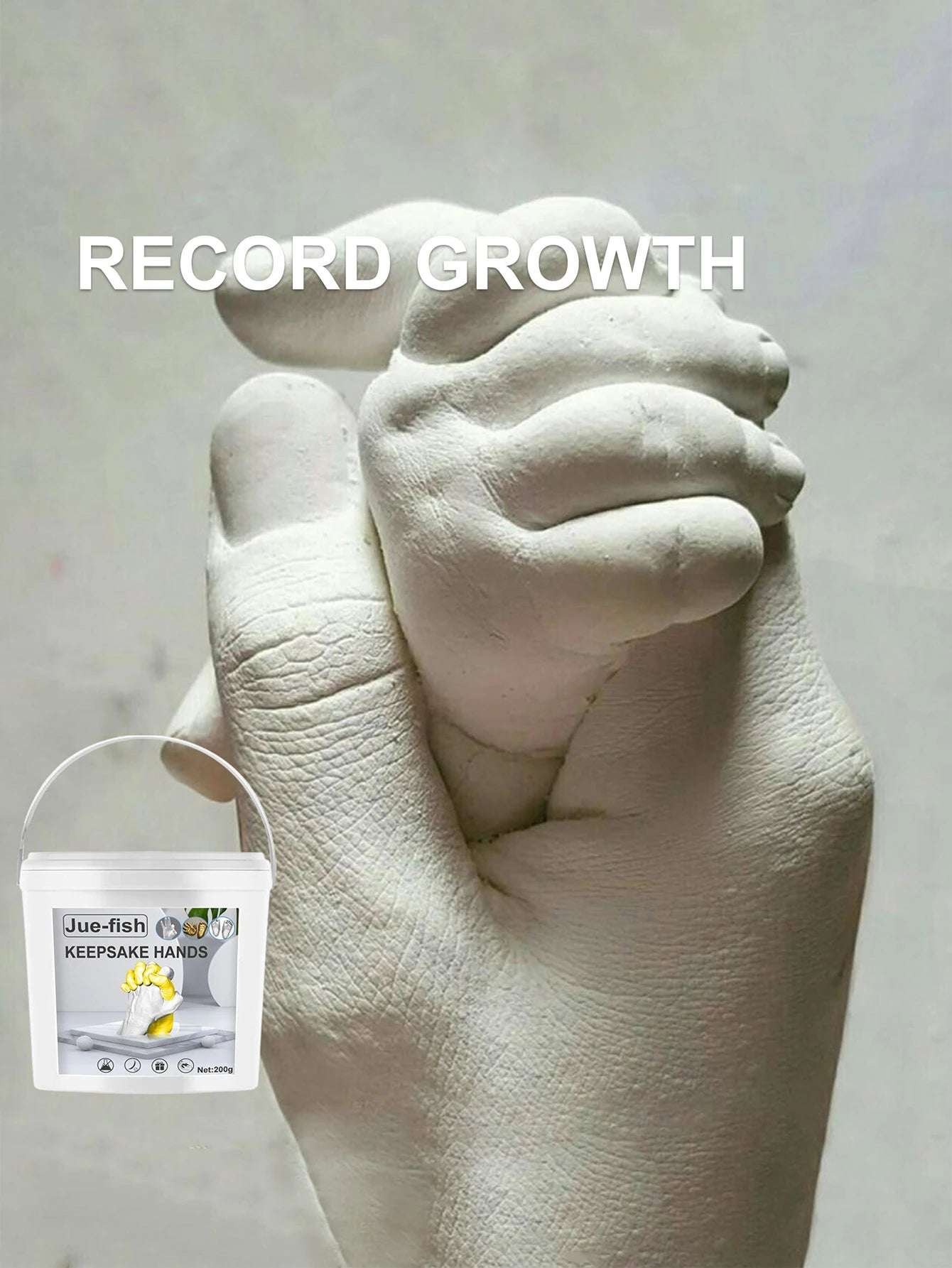 Record Growth - Hand and Foot mold powder casting - kit DIY plaster statue molding 3D hand print craft gift anniversary baby - gift valentines day