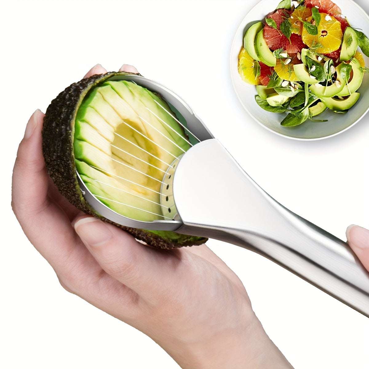Manual Multifunctional Stainless Steel Avocado Slicer Cutter, for Kitchen Use - No Power Required