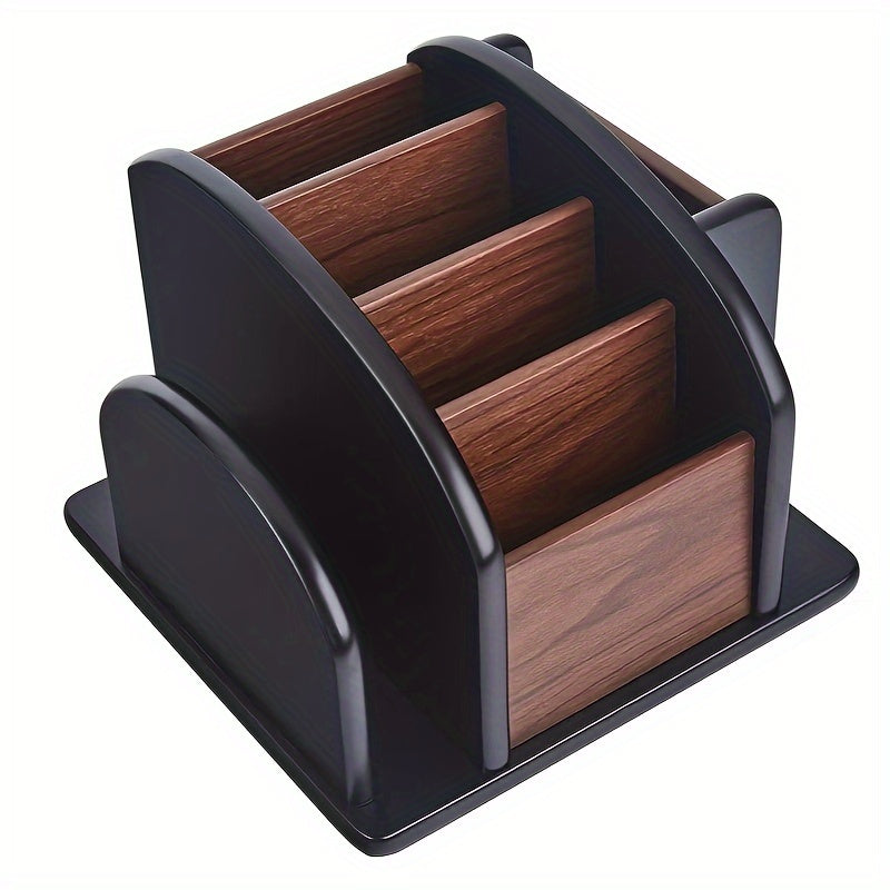 Wooden Desk Organizer - Multifunctional Storage Box with Pen Holder & Business Card Slot