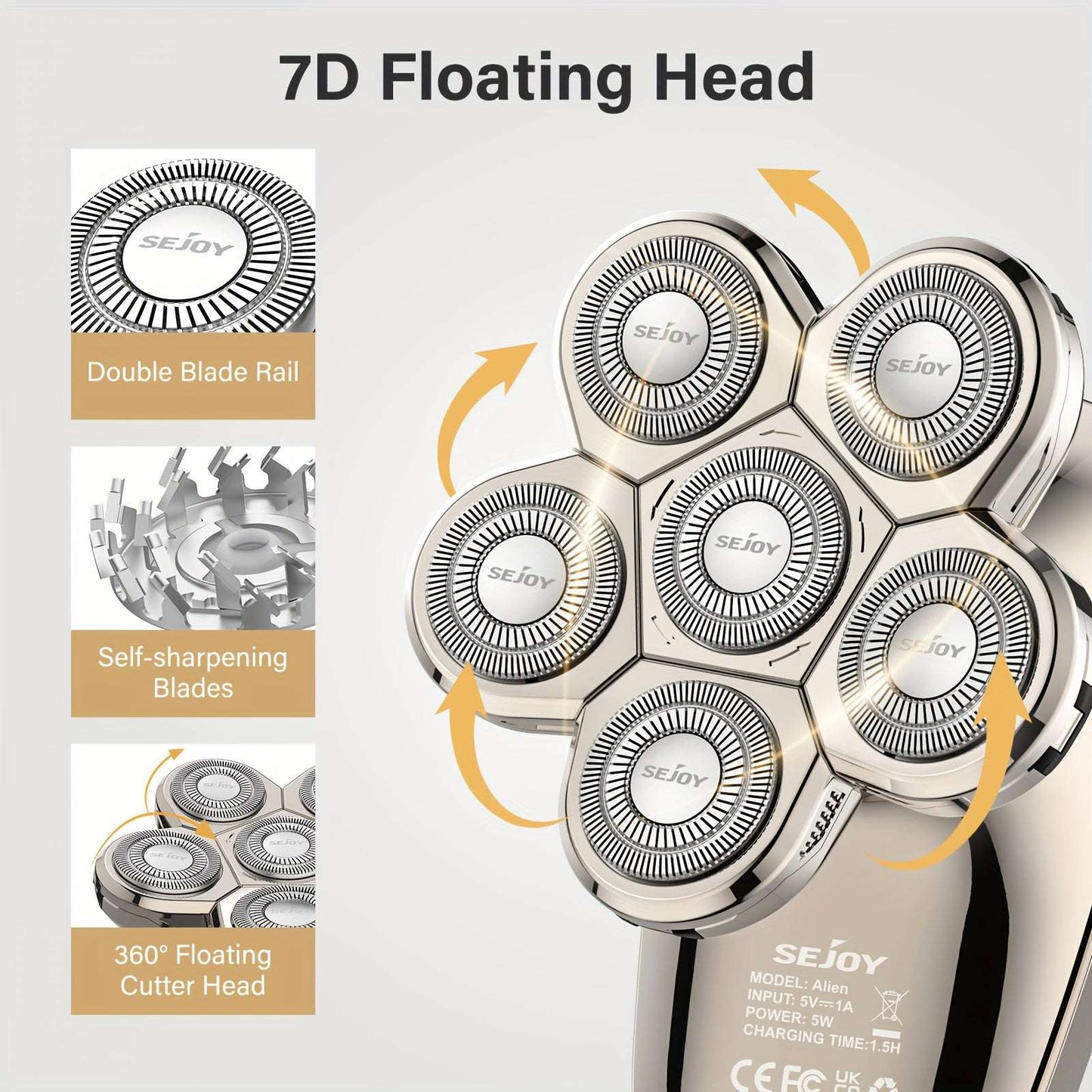Versatile Multifunctonal 5-In-1 Men'S Electric Head Shaver Detachable Head Shavers