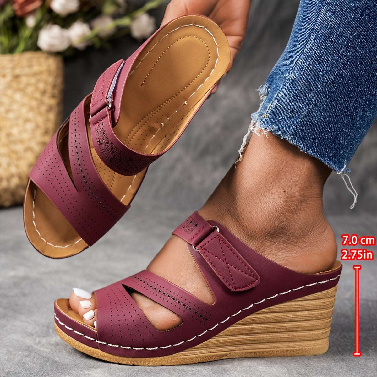 Casual Open Toe with Comfortable Ankle Strap Women's Tan Wedge Sandals