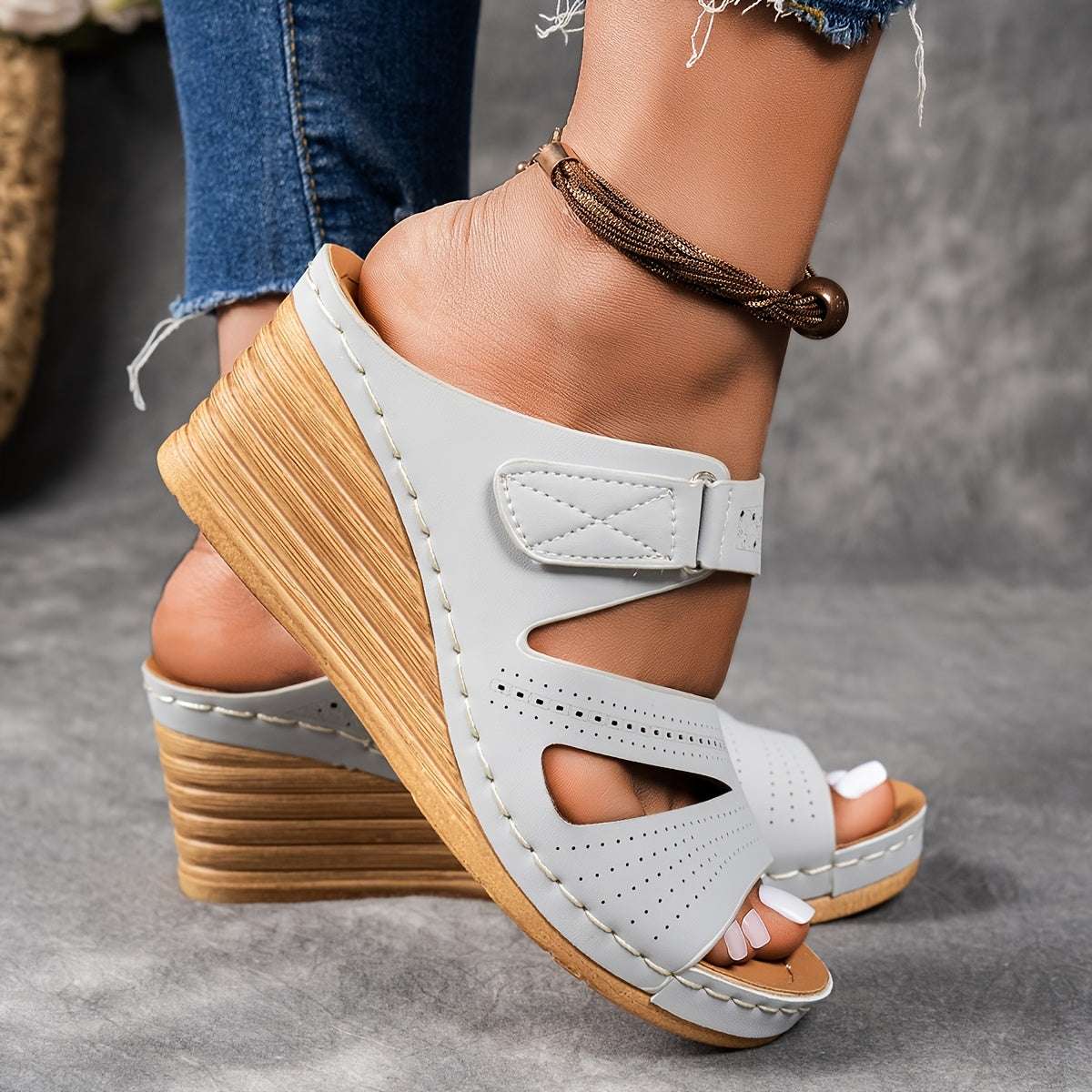 Casual Open Toe with Comfortable Ankle Strap Women's Tan Wedge Sandals