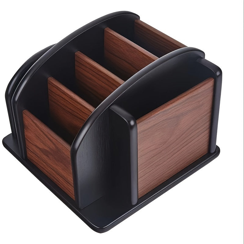 Wooden Desk Organizer - Multifunctional Storage Box with Pen Holder & Business Card Slot