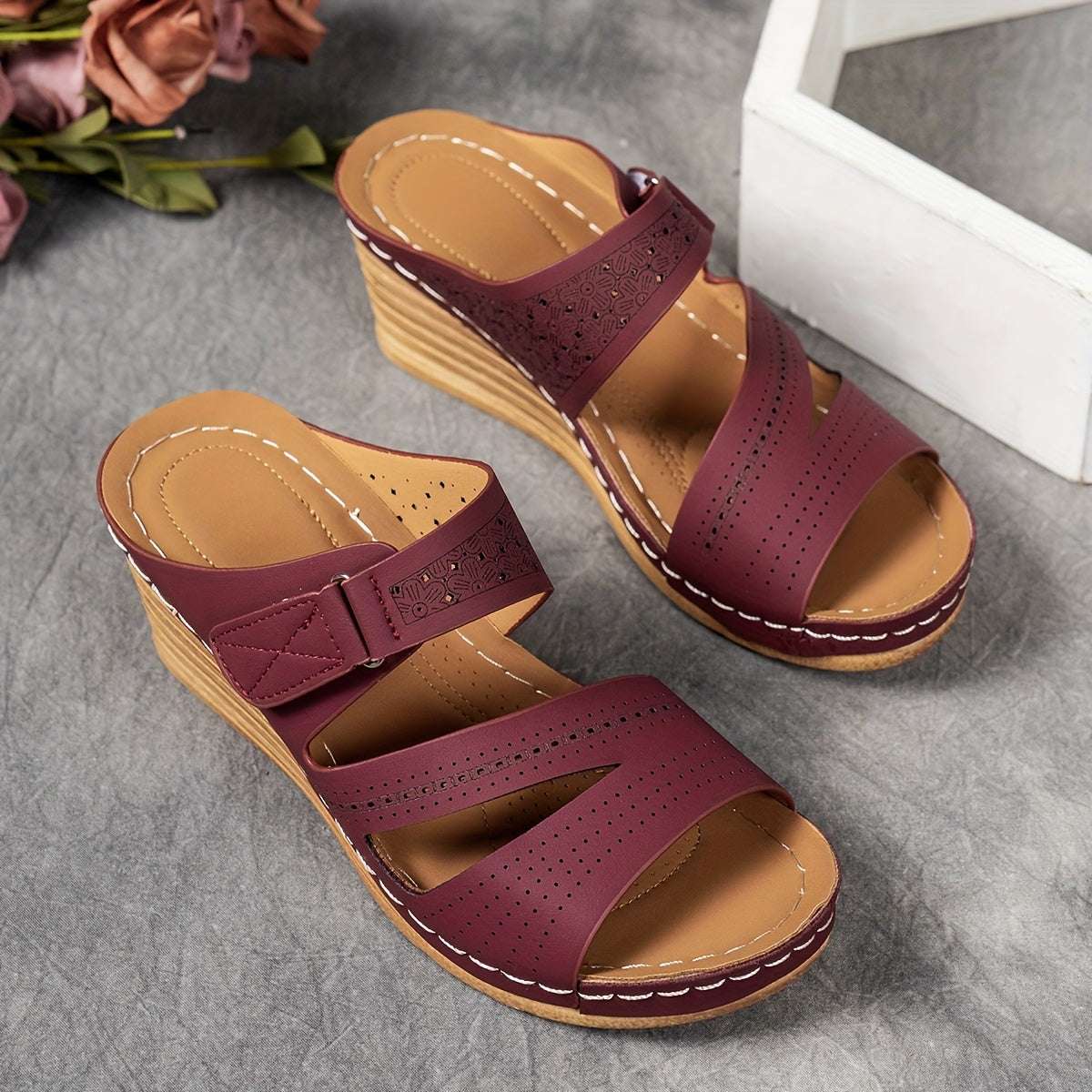 Casual Open Toe with Comfortable Ankle Strap Women's Tan Wedge Sandals