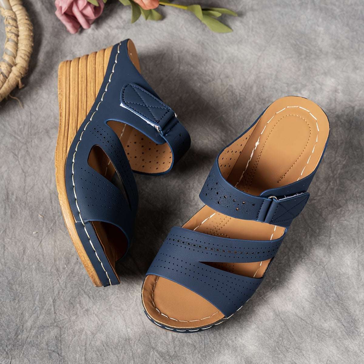 Casual Open Toe with Comfortable Ankle Strap Women's Tan Wedge Sandals