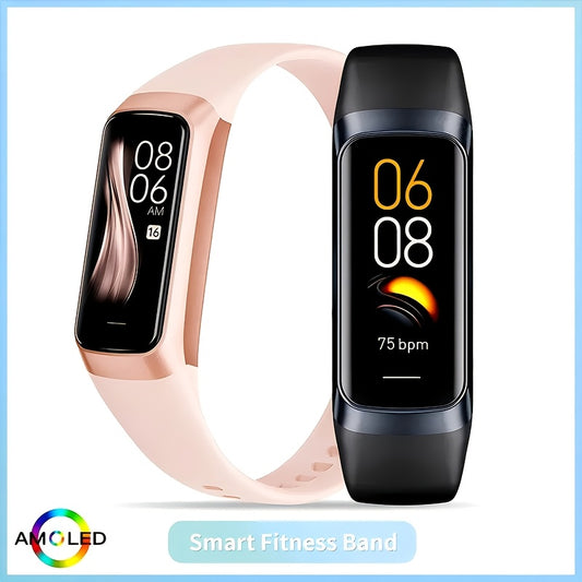 Smart Watch Fitness Tracker - 1.1" Amoled Display, Ultra-Thin C60 25+ Sports Modes, Step & Calorie Counter for Android & for iPhone, Silicone Band, Pink, Activity Tracker, Women Men