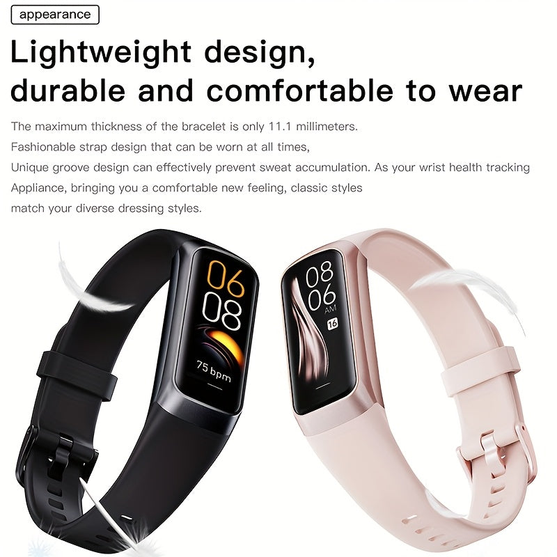 Smart Watch Fitness Tracker - 1.1" Amoled Display, Ultra-Thin C60 25+ Sports Modes, Step & Calorie Counter for Android & for iPhone, Silicone Band, Pink, Activity Tracker, Women Men