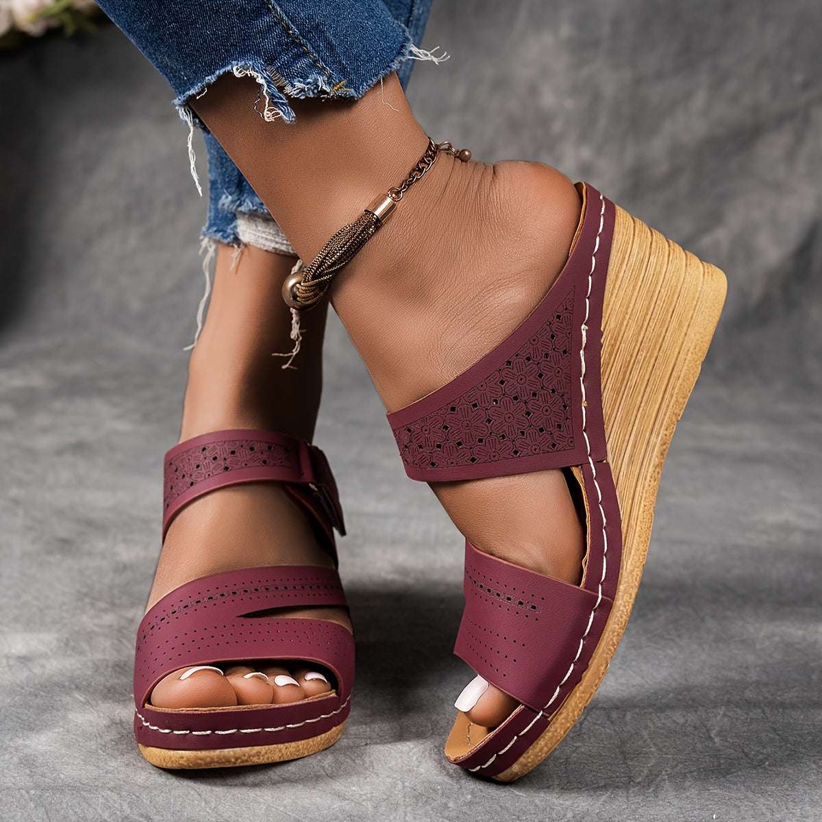 Casual Open Toe with Comfortable Ankle Strap Women's Tan Wedge Sandals