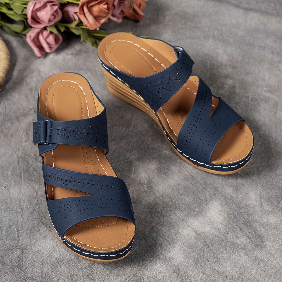 Casual Open Toe with Comfortable Ankle Strap Women's Tan Wedge Sandals