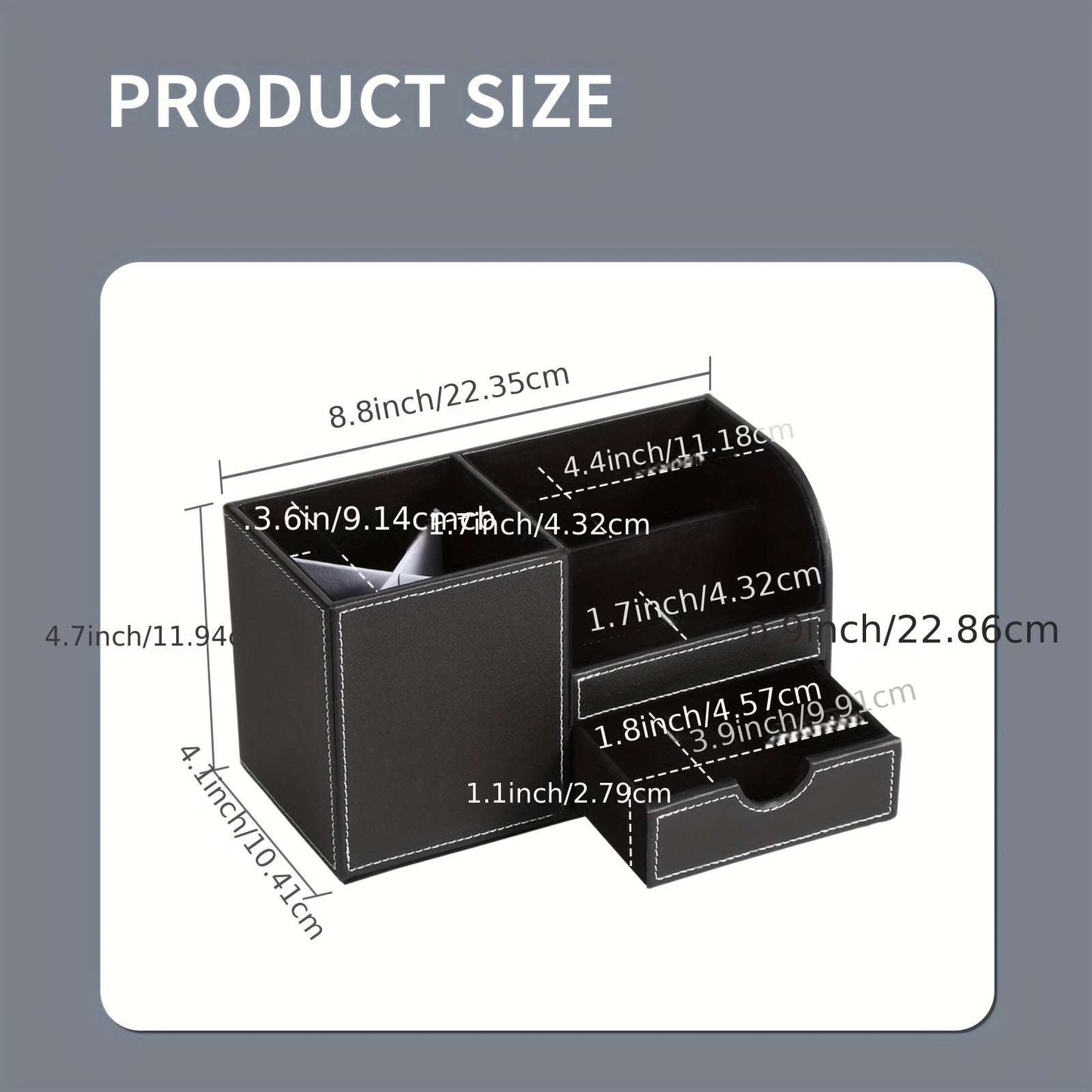 LADSTAG Black PU Leather Desk Organizer with Drawers