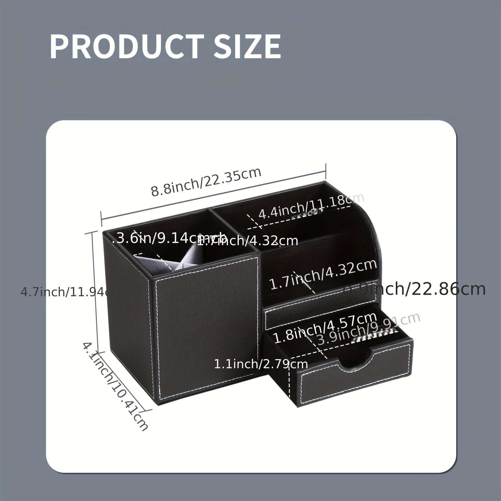 LADSTAG Black PU Leather Desk Organizer with Drawers