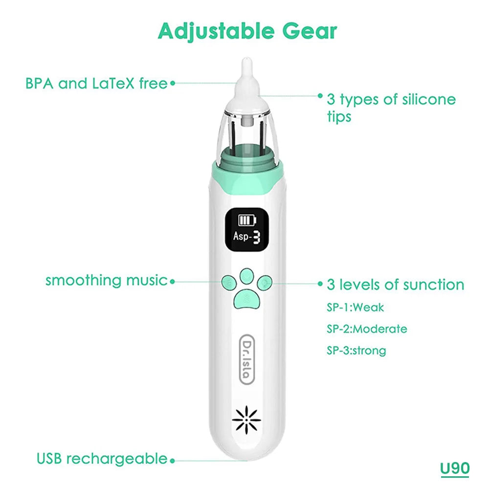 电动儿童吸鼻器 – 硅胶鼻腔清洁器，吸力可调，噪音低，儿童安全