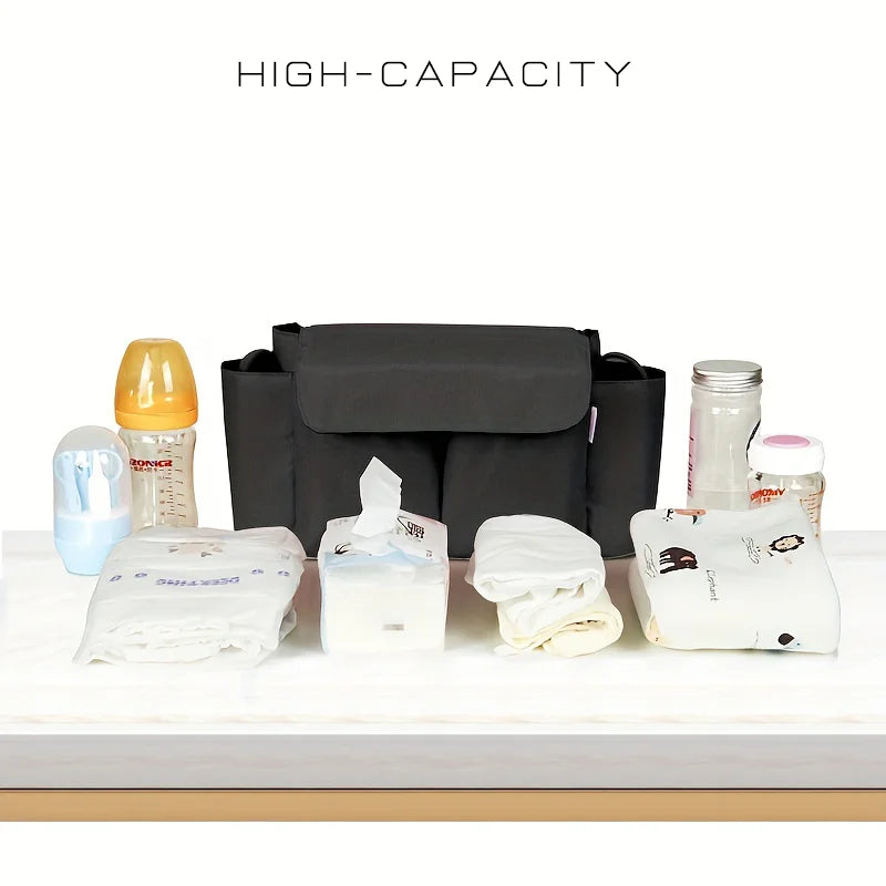 Baby Trolley Organizer Bag – Large Capacity Travel Hanging Bag with Bottle Holder, Baby Stroller & Diaper Bag