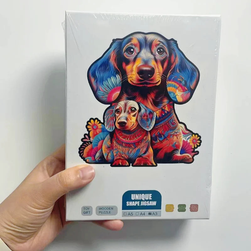 Puzzle educational toys - Unique Shaped Irregular Wooden 3D Cute Dog Choose your Art: A3, A4 or A5 Toys 4mm - gift idea