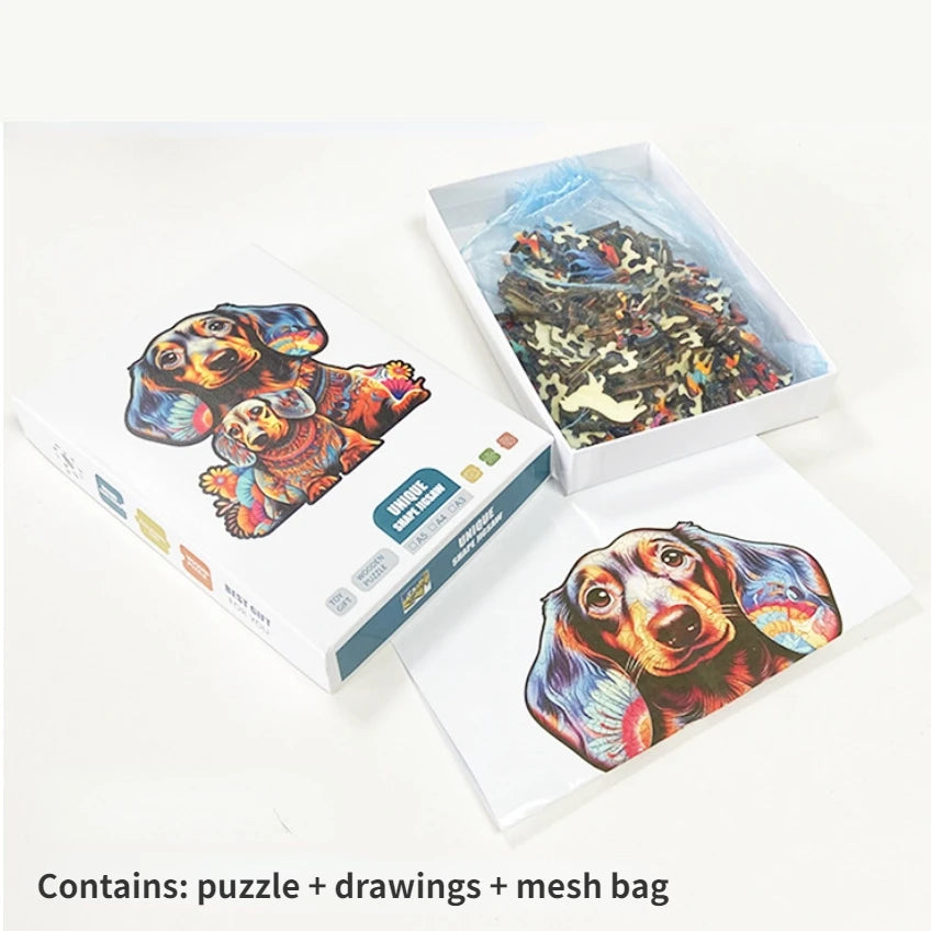 Puzzle educational toys - Unique Shaped Irregular Wooden 3D Cute Dog Choose your Art: A3, A4 or A5 Toys 4mm - gift idea
