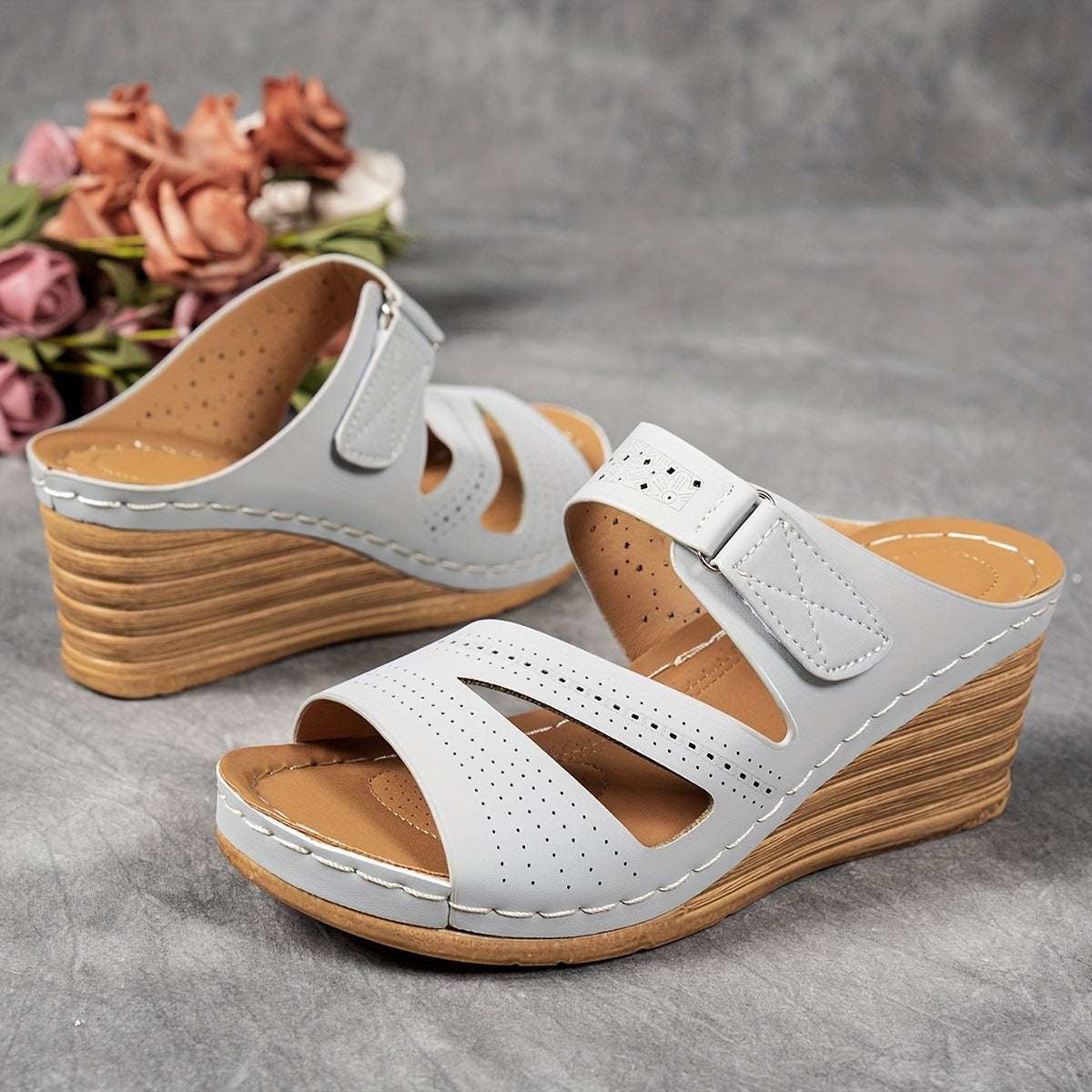 Casual Open Toe with Comfortable Ankle Strap Women's Tan Wedge Sandals