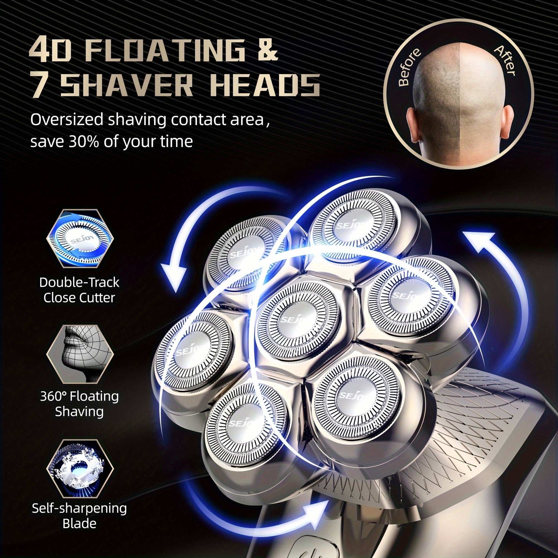 Versatile Multifunctonal 5-In-1 Men'S Electric Head Shaver Detachable Head Shavers