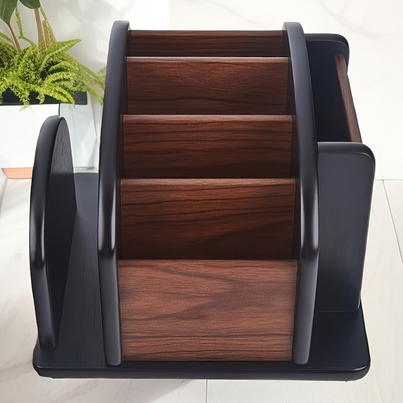 Wooden Desk Organizer - Multifunctional Storage Box with Pen Holder & Business Card Slot