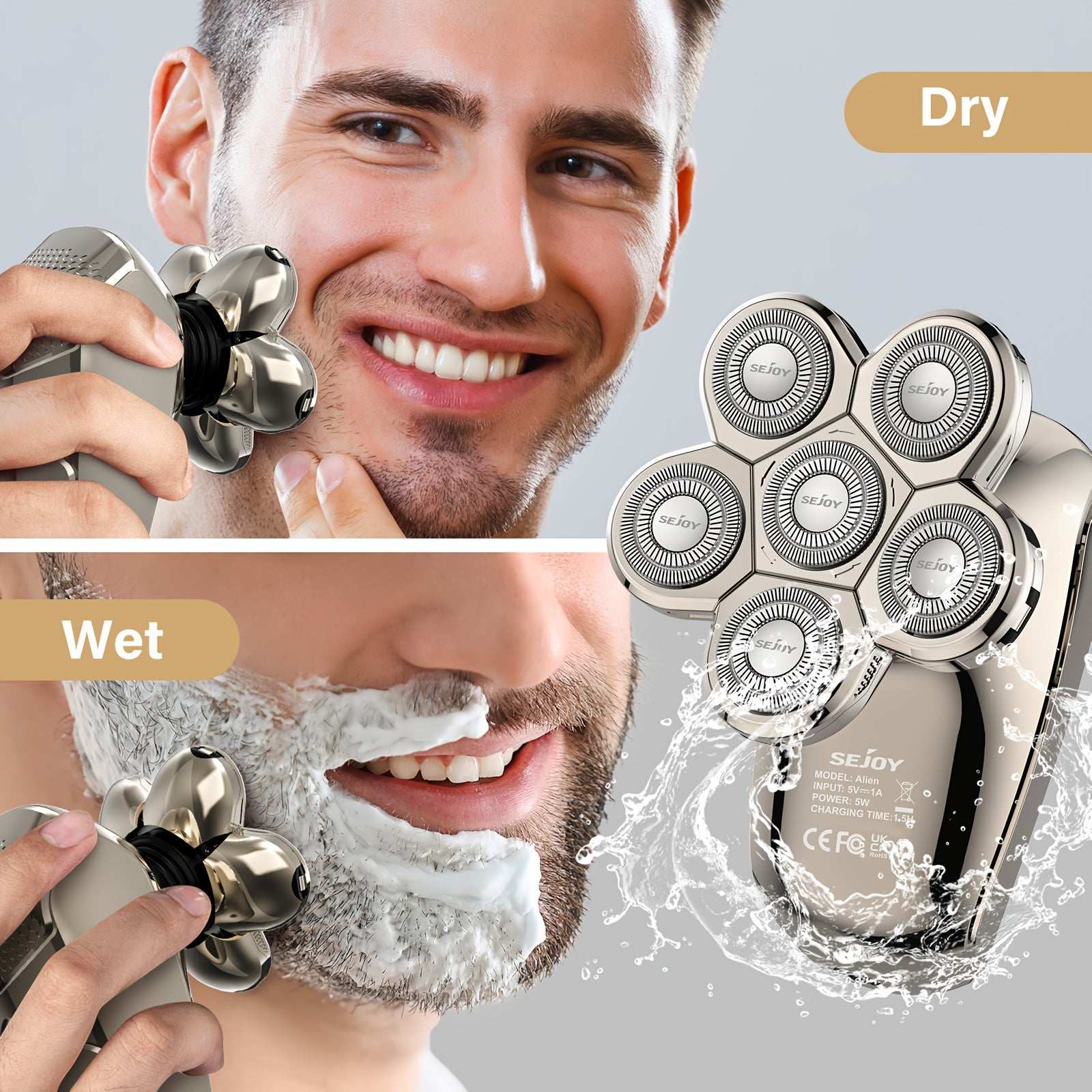 Versatile Multifunctonal 5-In-1 Men'S Electric Head Shaver Detachable Head Shavers