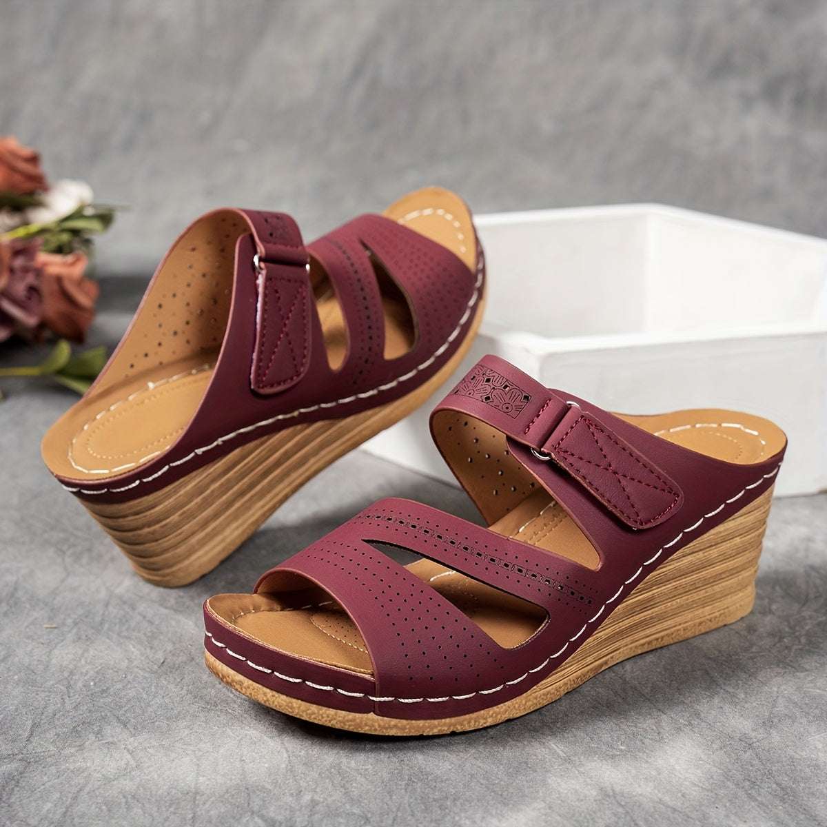 Casual Open Toe with Comfortable Ankle Strap Women's Tan Wedge Sandals