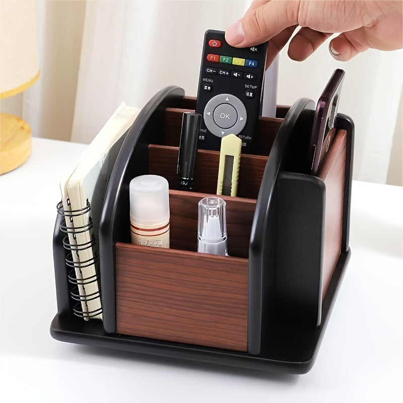 Wooden Desk Organizer - Multifunctional Storage Box with Pen Holder & Business Card Slot
