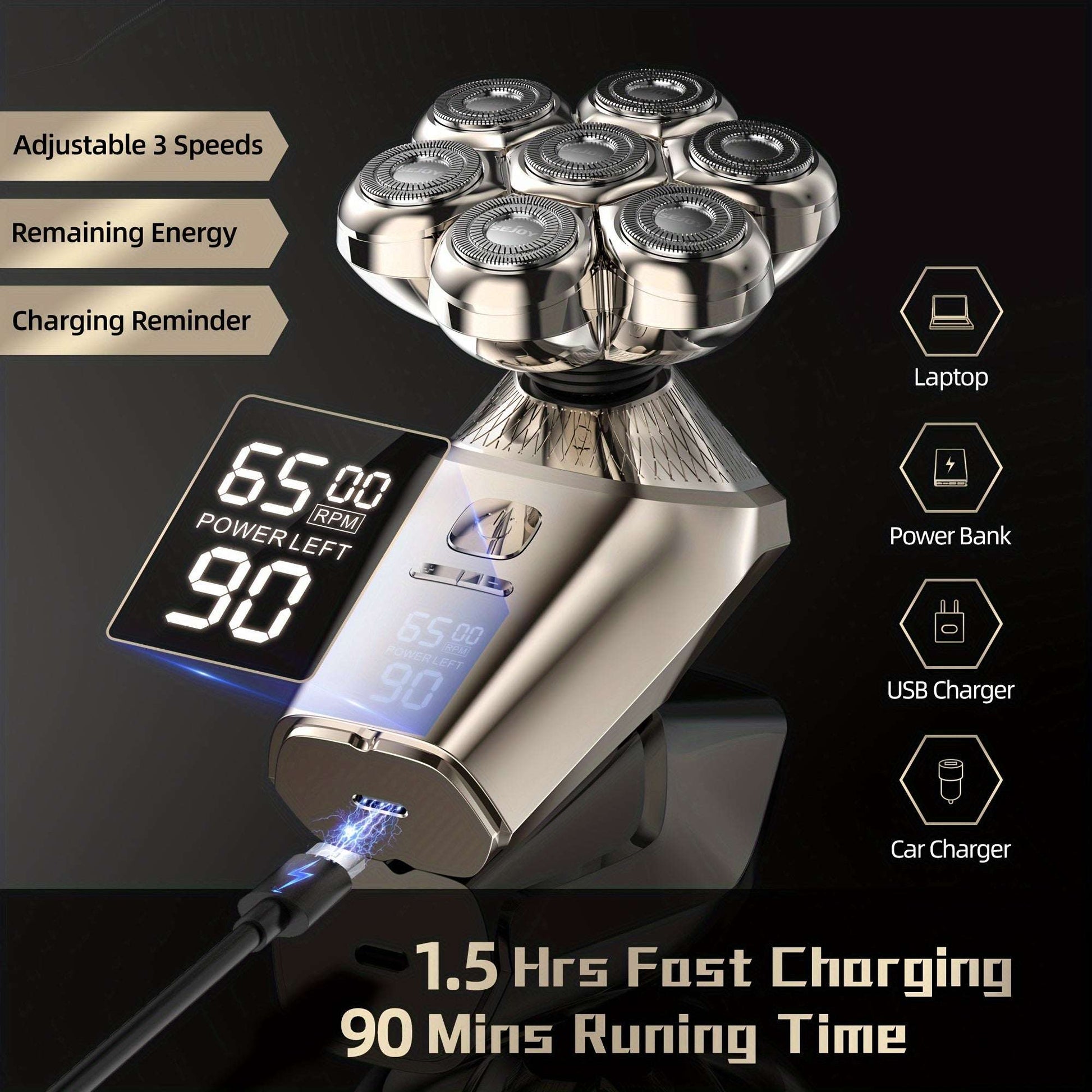 Versatile Multifunctonal 5-In-1 Men'S Electric Head Shaver Detachable Head Shavers