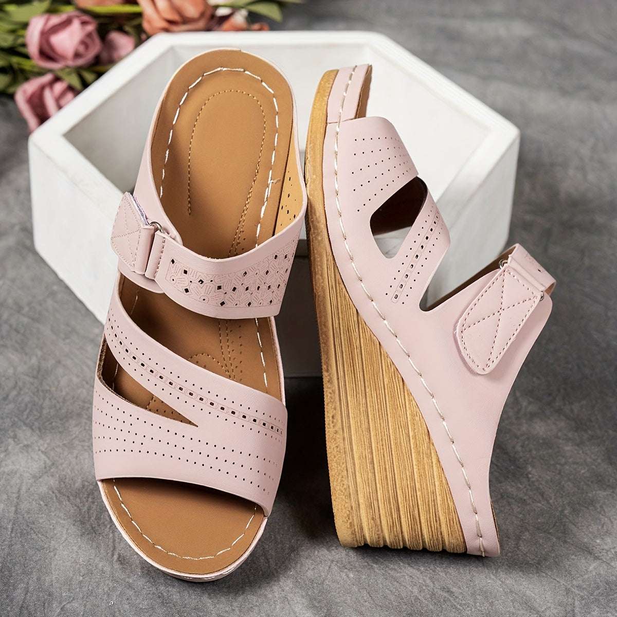 Casual Open Toe with Comfortable Ankle Strap Women's Tan Wedge Sandals