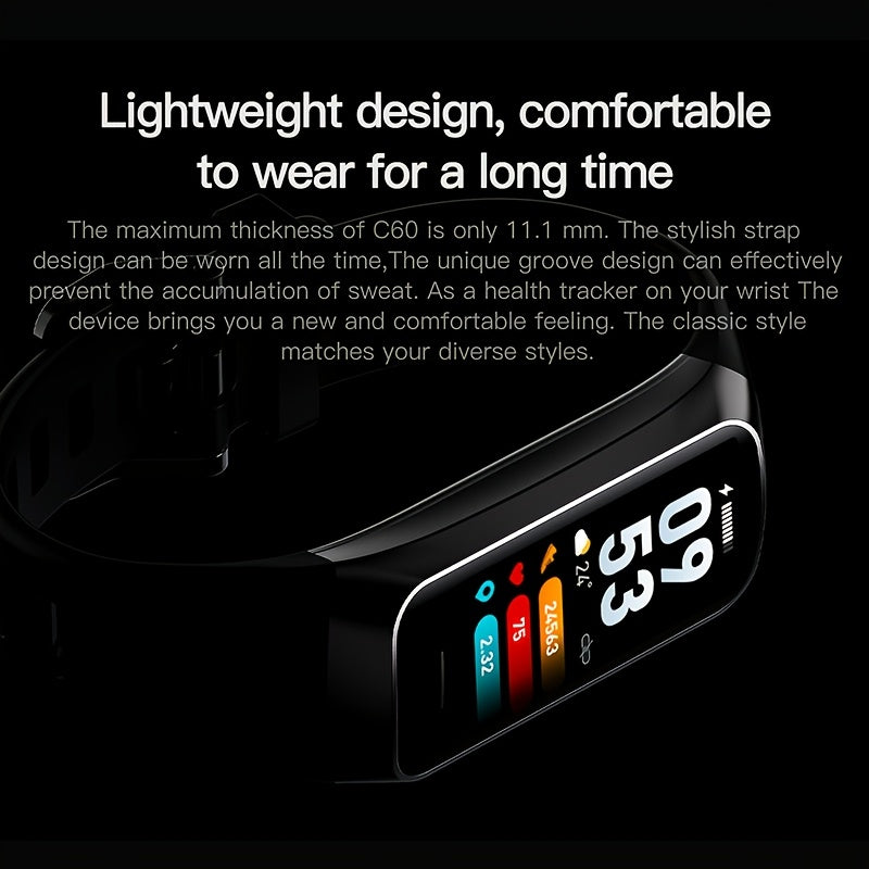 Smart Watch Fitness Tracker - 1.1" Amoled Display, Ultra-Thin C60 25+ Sports Modes, Step & Calorie Counter for Android & for iPhone, Silicone Band, Pink, Activity Tracker, Women Men