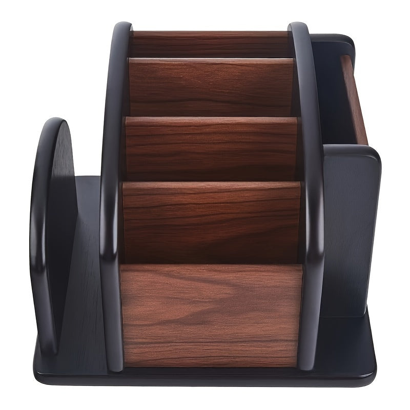 Wooden Desk Organizer - Multifunctional Storage Box with Pen Holder & Business Card Slot